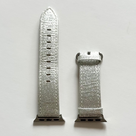 Leather Silver Glitter Apple Watch Strap / Band - Picture 1 of 3